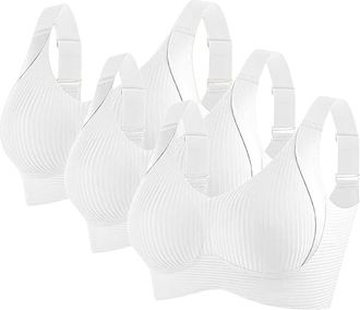 Generic 3 Pack Sport Bras for Women Ribbed Everyday Bra Ladies Non Wired Bras Wireless Push Up Bra Full Coverage Comfort Bralettes Plus Size Bralette Breathab
