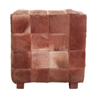 My Bliss Home Taburete cuadrado de piel de cabra, blanco y marr&oacute;n 45x45 cm