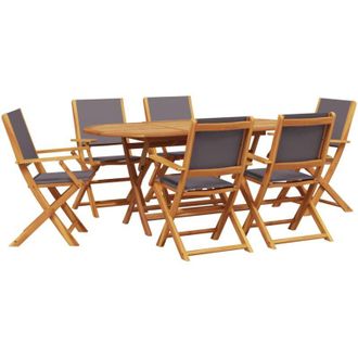 vidaXL Vidaxl - Set De Comedor De Jard&iacute;n 7 Pzas Tela Madera Maciza Antracita