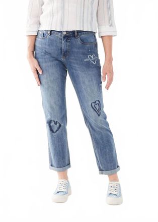 FDJ Evelyn Embroidered Hearts Girlfriend Ankle Denim Jeans In Light Blue