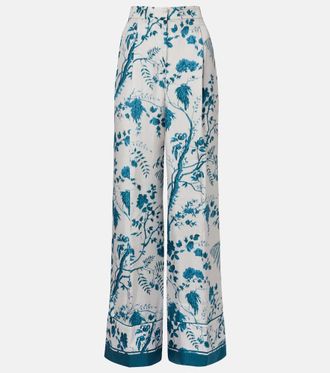 Erdem Pantaloni pigiama in seta con stampa floreale