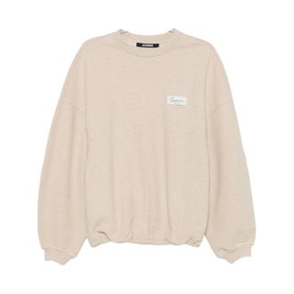 Jacquemus Hoodies & sweatvesten, Heren, Beige, L, Katoen, Sweater met logopatch en verlaagde schouders