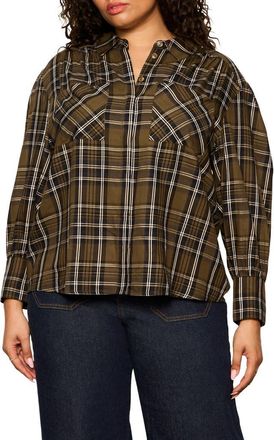 Sanctuary Colette Plaid Button-Up Shirt in Kalamata Green Plaid at Nordstrom, Size 2X