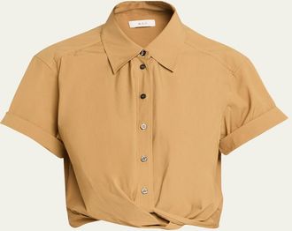 A.L.C. Lily Cropped Twist-Front Poplin Shirt