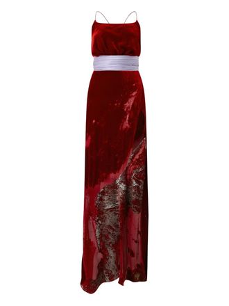 Roberto Cavalli marine-print slit maxi dress - women - Silk - 40 - Red