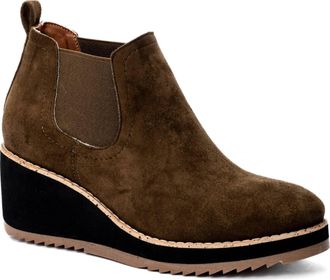 Corkys Footwear Womens Love You A Latte Wedge Bootie In Khaki Faux Suede