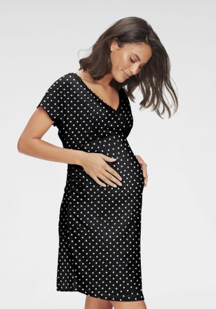 Lascana Umstandsnachthemd LASCANA, Damen, Gr. 32/34, N-Gr, schwarz (schwarz mit wei&szlig;en punkten), Obermaterial: 95% Baumwolle, 5% Elasthan, gepunktet, bequem, 