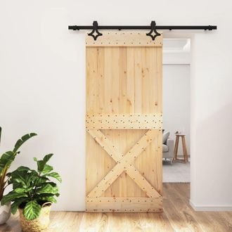 Berkfield Home Sliding Door with Hardware Set 90x210 cm Solid Wood Pine in Brown