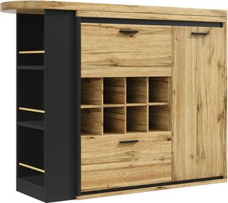 Urban Meuble Mesa de bar giratoria extensible efecto madera, cajones, estantes