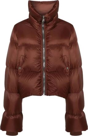 Rick Owens Bruine Korte Jas met Hoge Kraag - Dames - Winterjassen - Bruin - XL - Nylon - Jassen