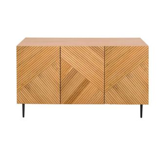 Miliboo Aparador 3 Puertas De Madera Clara De Roble Macizo Y Metal Negro 135 Cm Archipel