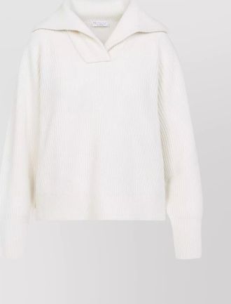 Brunello Cucinelli cashmere wool silk ribbed polo neck jumper