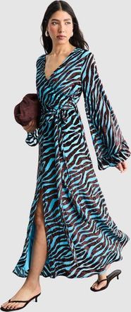 Warehouse Burnout Velvet Plunge Maxi Dress in Blue at Nordstrom, Size 10
