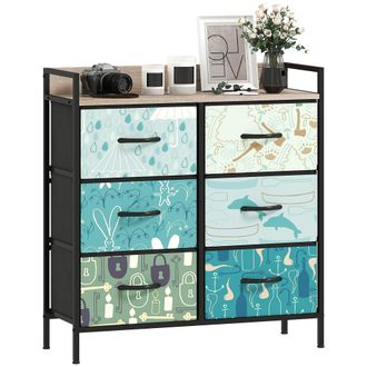 HOMCOM 6-Drawer Chest of Drawers - Fabric Dresser with Open Shelf - Blue | TJ Hughes