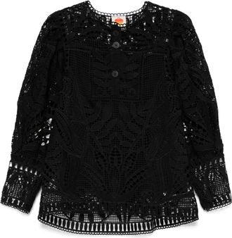 Farm Rio Blusa in pizzo guipure con maniche a palloncino - Nero