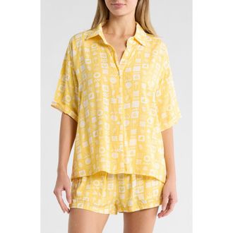 Betsey Johnson Pocket Cabana Button-Up Shirt & Shorts Cover-Up Set in Yellow at Nordstrom Rack, Size X-Large
