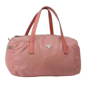 Prada Side Pocket Bauletto Bag Nylon With Leather Pink Nylon Handbag (Pre-Owned)
