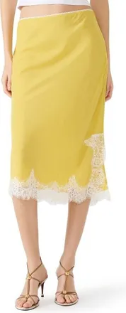 Steve Madden Cinthia Lace Trim Midi Skirt in Golden Lime at Nordstrom, Size X-Small