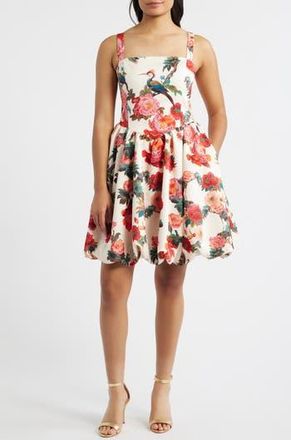 Julia Jordan Floral Basque Waist Fit & Flare Minidress in Ivory Multi at Nordstrom Rack, Size 14