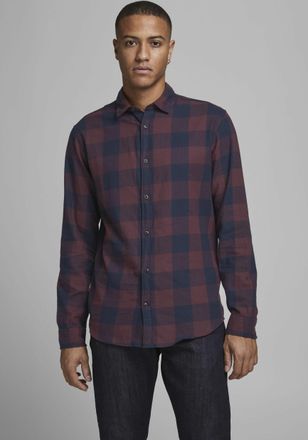 Jack & Jones Karohemd JACK & JONES JJ JJEGINGHAM TWILL SHIRT L/, Herren, Gr. XL, N-Gr, bunt (bordeaux, navy), Web, Obermaterial: 100% Baumwolle, kariert, Hemden Ka