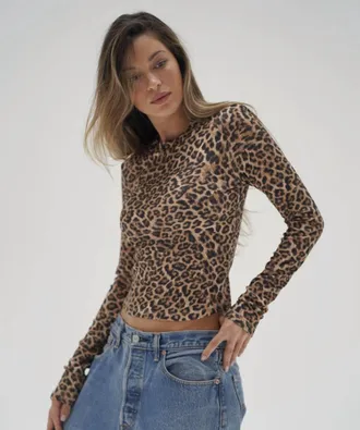 LnA Dalston Crop Long Sleeve Top In Leopard