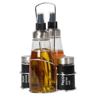 Trade Shop Trade Shop - Set Menage Contenitori In Vetro Acciaio 4 Pezzi Con Stand Accessori Per Cucina