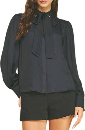 Pinch Design Button Down Shirt With Tie Neck In Ink