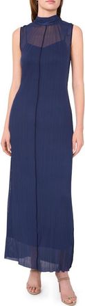 Halogen Sleeveless Plissé Mesh Maxi Dress in Classic Navy at Nordstrom Rack, Size Xx-Small