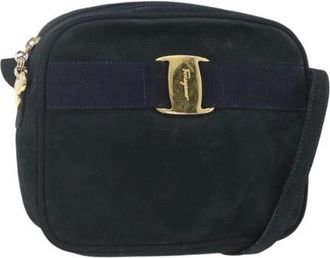 Ferragamo Pre-owned Cross Body Bags, female, Blue, Size: ONE SIZE Pre-owned Suede Shoulder Bag