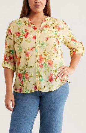 Kut from the Kloth Jasmine Roll Sleeve Top in Amboise Soft Yellow Coral at Nordstrom Rack, Size 2X