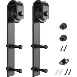 OEM Soportes Para Herrajes De Puertas Corredizas Tipo Granero, 2 Piezas (negro) (soportes En Forma De J)
