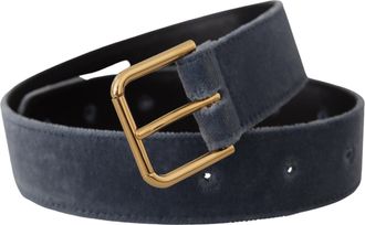 Dolce & Gabbana Womens Navy Blue Velvet Gold Metal Logo Waist Buckle Belt
