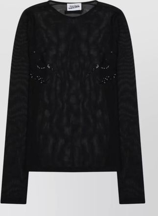 Jean Paul Gaultier embellished sheer knit top long sleeves