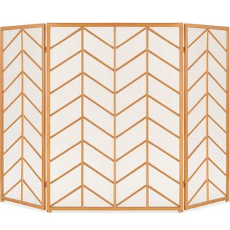 Best Choice Products 52x31in 3-Panel Iron Chevron Fireplace Screen, Spark Guard w/ Handles