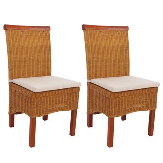 Hhg Hhg - Lote De 2 Sillas De Comedor Silla De Mimbre Silla M42, Rat&aacute;n, Con Coj&iacute;n De Asiento