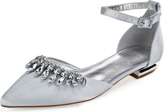 Generic Bridal Flats Womens Pointed Toe Wedding Flats Evening Prom Party Dress Shoes 2Cm,Silver,10 UK