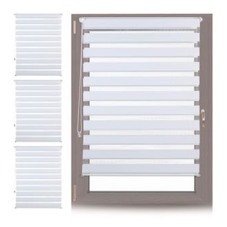 Relaxdays 4 Estores Dobles De Sujeci&oacute;n Fija, Sin Perforaciones De Tela Blanco 106x156 Cm, Blanco