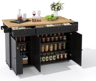 STILVORA Carro De Cocina Con 2 Cajones, 1 Armario, Estantes Y Toallero, Con Ruedas, En Mdf, 137 X 45 X 89,5 Cm