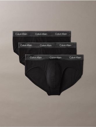 Calvin Klein Mens Icon Cotton Stretch Metallic 3-Pack Hip Brief - Black - XL