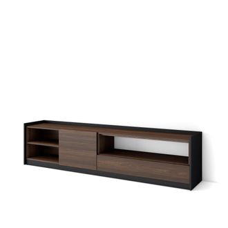 Skraut Home Mueble tv efecto madera roble oscuro y negro 207x37x50cm