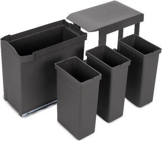 Emuca Emuca Contenedores De Reciclaje Para Cocina, 3 X 10l, Fijaci&oacute;n Inferior Y Extracci&oacute;n Autom&aacute;tica, Acero Y Pl&aacute;stico, Gris Antracita
