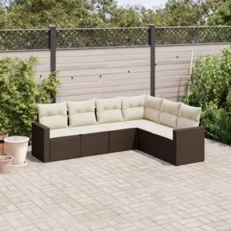 vidaXL Set Sof&aacute;s De Jard&iacute;n 6 Piezas Y Cojines Rat&aacute;n Sint&eacute;tico Marr&oacute;n Vidaxl