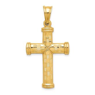 Diamond2Deal 14k Yellow Gold Hollow Diamond-cut Cross Pendant