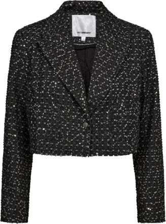 Co'Couture Blazers, female, Gray, Size: S SequinCC Denim Jacket Blazer