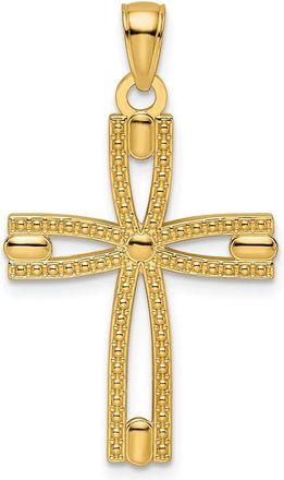 Diamond2Deal 14k Yellow Gold Beaded Polished Cross Pendant