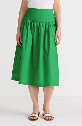 Lands End Poplin Drop Waist Midi Skirt in Vibrant Clover at Nordstrom, Size 12P