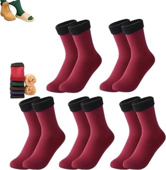 Generic 10pcs/5 Pairs Autumn Winter Socks for Women,Fleece Lined Thickened Winter Snow Socks,Cold Proof Warm Self Heating Sock (UK, Alpha, One Size, Regular, 