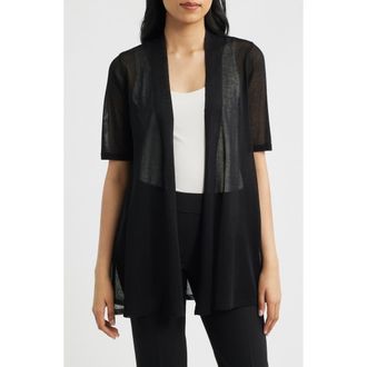 Anne Klein Semisheer Short Sleeve Cardigan in Anne Black at Nordstrom, Size X-Small P
