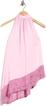 Renee C Sleeveless Lace Trim Satin Asymmetric Top in Barbie Pink at Nordstrom Rack, Size 3X