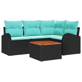 vidaXL Set Divano Da Giardino 5 Pz Nero E Turchese Polyrattan Vidaxl